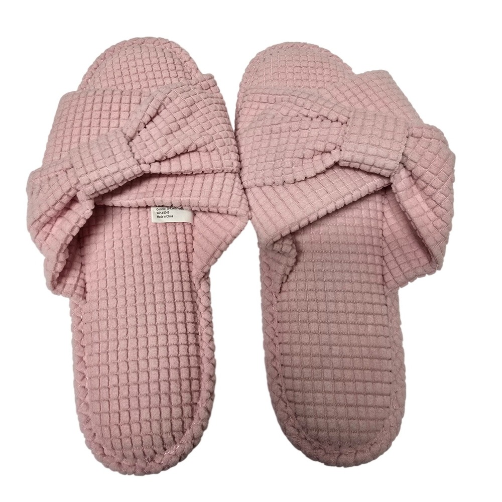 Charter Club Pink Memory Foam Bow Slippers Waffle Knit Slides 11-12 XL NWT
